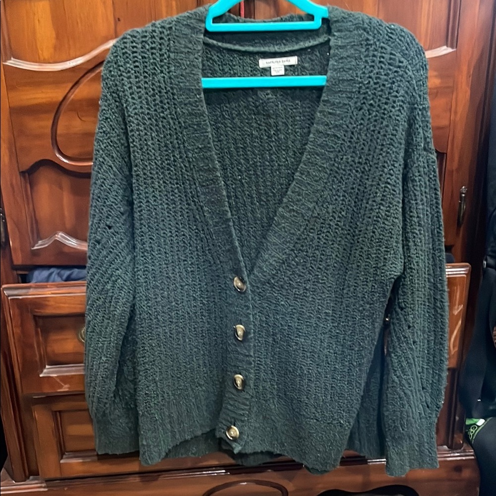 American Eagle Outfitters Green Cardigan Sweater with Textured Knit